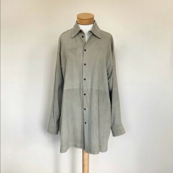 Eskandar Suede Shirt Jacket Taupe Oversized Minimalist Designer Luxury Size 1